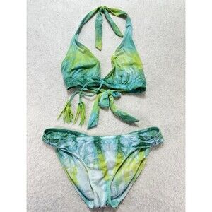 Lucky Brand Samba Sea Tye Dye Hipster Bikini With Tie Front Halter Bikini Size L